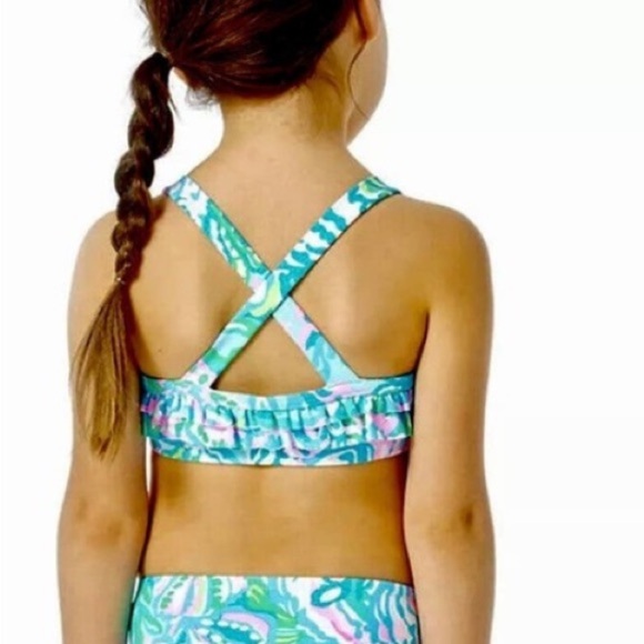 Lilly Pulitzer Girls Size 14 Caia Bikini Top Blue Izba Aqua la Vista - Picture 2 of 6
